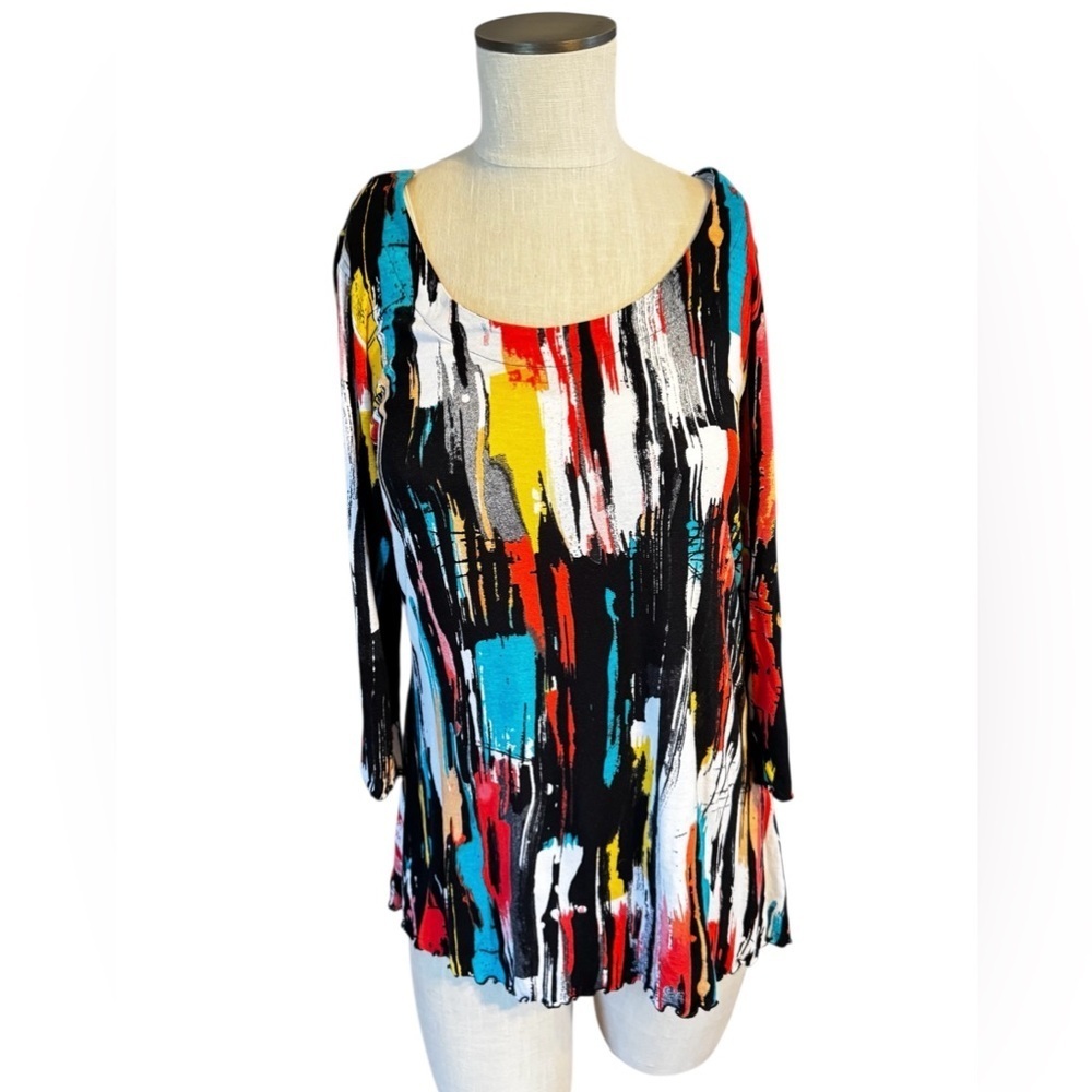 Miraclebody By Miraclesuit Abstract Print Scoop Neck Artistic Tunic Top Sz S